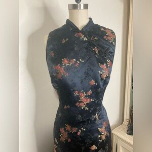Vtg Robbie bee satin qipao maxi dress